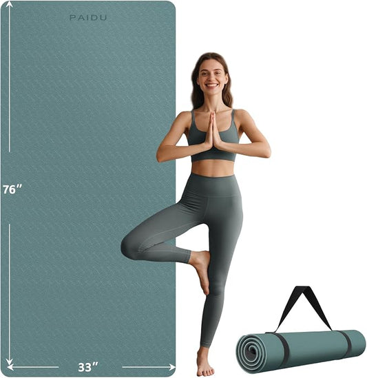 PAIDU Extra Long Wide Yoga Mat 76"x33"x2/5 Inch - Non Slip Thick Exercise Mat for Home Gym, Yoga, Pilates & Workouts