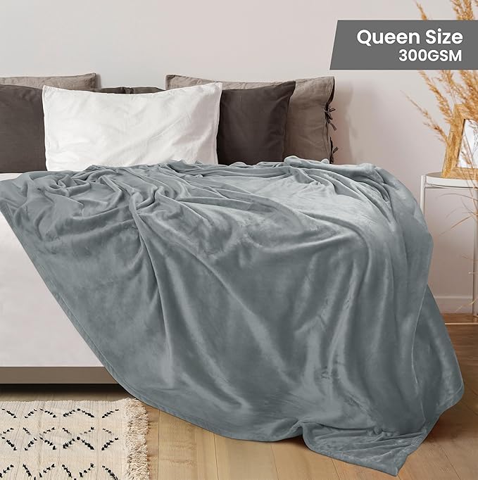 Utopia Bedding Soft Fleece Bed Blanket Queen Size Ash Grey (90x90 Inch) | Microfiber Plush Warm Lightweight Breathable Cozy Blanket Anti-Static, All Season Use, Gift for Women and Men