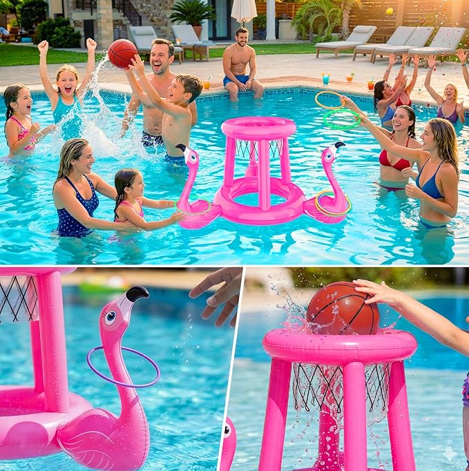 Uniqhia Pool Floats Toys Set, 2-in-1 Floating Basketball Hoops & Pool Ring Toss, Fun Summer Water Games for Kids Ages 8-12