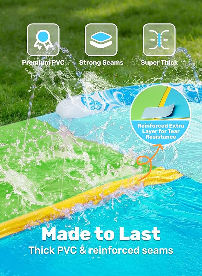 JOYIN 32.5FT Water Slide and 2 Inflatable Boards, Extra Long Heavy Duty Double Lawn Waterslide with Sprinkler for Kids Adults Backyard Summer Water Toy Outdoor Fun, Blue, Green