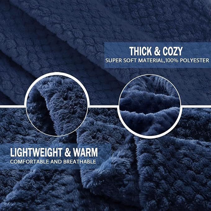 Exclusivo Mezcla Soft Waffle Fleece Bed Blanket Twin XL Size, Navy | Lightweight Plush Blanket for Bed, Couch, Sofa, Cozy Fluffy Design for Bedroom, Guest Room, All Season, 90x66 Inches