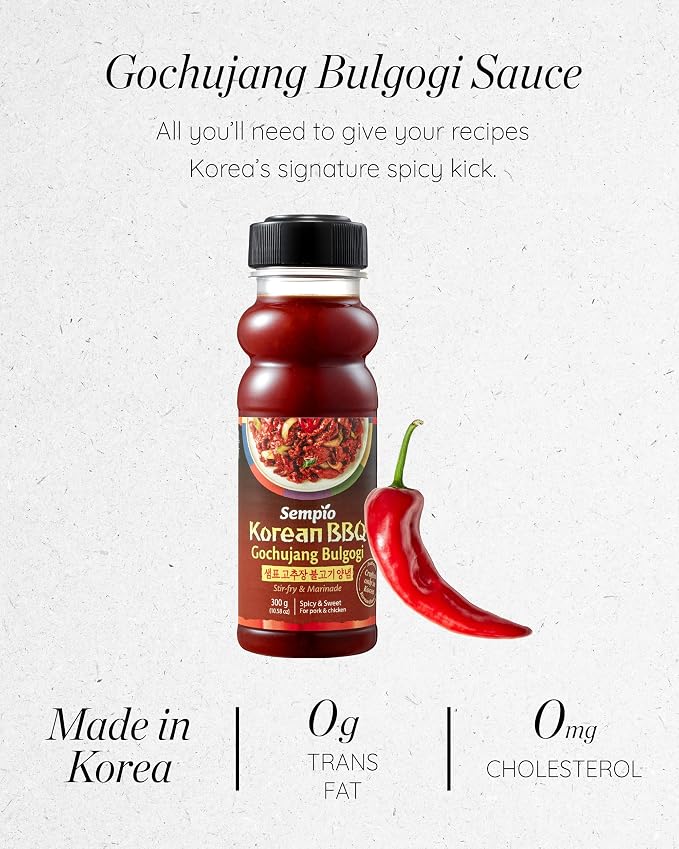 Sempio Korean BBQ Gochujang Bulgogi Marinade, 17.63oz / 500g | Spicy & Sweet with Authentic Gochujang and Korean BBQ Sauce, Perfect for Stir-Fry & Grilled Meats, Zero Trans Fat