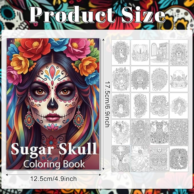 Liliful 24 Pcs Sugar Skull Themed Coloring Book Bulk for Adults Intricate Day of the Dead Art Coloring Books with Floral Skull & Ornate Designs for Party Favors Goodie Bag Fillers & Creative Gifts