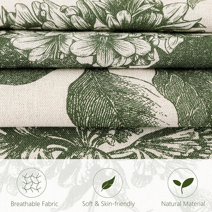 Foindtower Set of 2 Linen Floral Throw Pillow Covers Neutral Vintage Print Decorative Cozy Cushion Covers Farmhouse Boho Home Decor for Sofa Chair Couch Bedroom Living Room,22×22 Inch,Dark Green