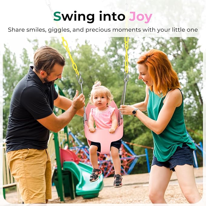 DECORLIFE Toddler Swing - High Back Full Bucket Seat for Ages 1-3, 330lb Capacity, Baby infant Swing Outdoor with Safety Design, Plastic-Coated Chains, Carabiners for Backyard, Playground, Garden-Pink