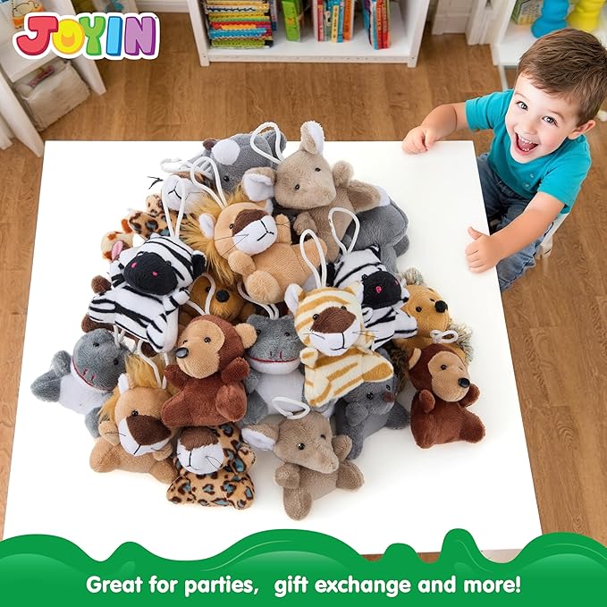 JOYIN 24 Pcs Mini Safari Animal Plush Toys (24 Units 2.4" Each), Animals Keychain Decoration for Kids, Small Stuffed Animal Bulk for Kids, Carnival Prizes, School Gifts, Halloween Goodie Bags