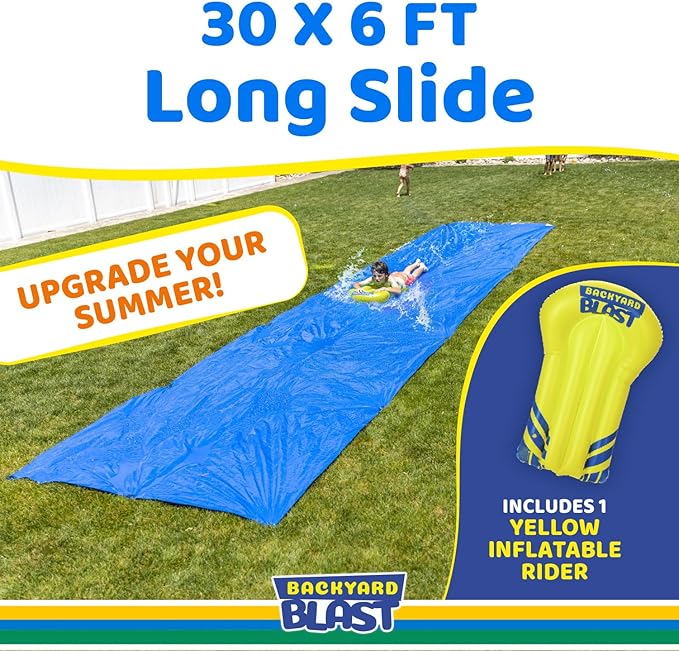 BACKYARD BLAST Giant Slip and Slide for Adults and Kids - Heavy Duty Large Slip n Slide Water Slide for Kids Backyard Outdoor Water Play Includes Inflatable Riders