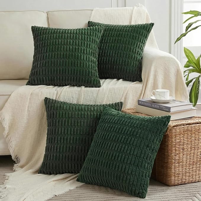 Fancy Homi 4 Packs Decorative Throw Pillow Covers for Living Room Couch Bed, Modern Farmhouse Boho Home Décor Accent Cushion Case, 16" x 16", Dark Green
