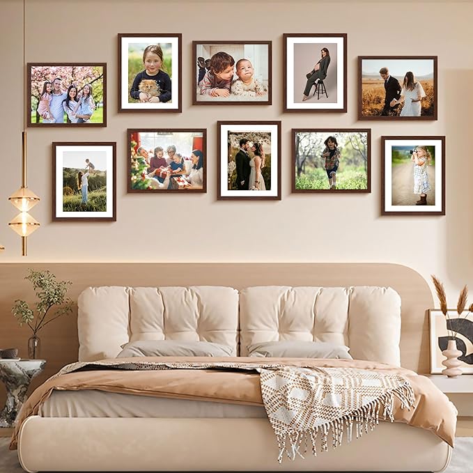 8x10 Picture Frame Bulk-6 Pack, Photo Frame with HD Plexiglass, Display Pictures 5x7 with Mat or 8x10 Without Mat, Brown Picture Frames Collage Wall Decor, Wall & Tabletop Picture Frames