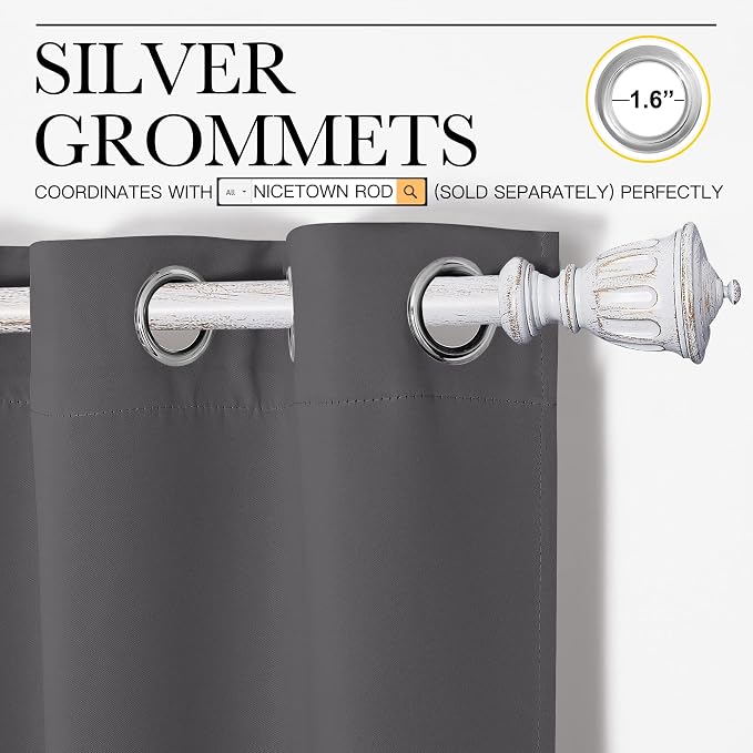 NICETOWN Grey Blackout Curtain Panels for Bedroom, Thermal Insulated Grommet Top Blackout Draperies and Drapes for Basement (2 Panels, W42 x L68-inch, Grey)