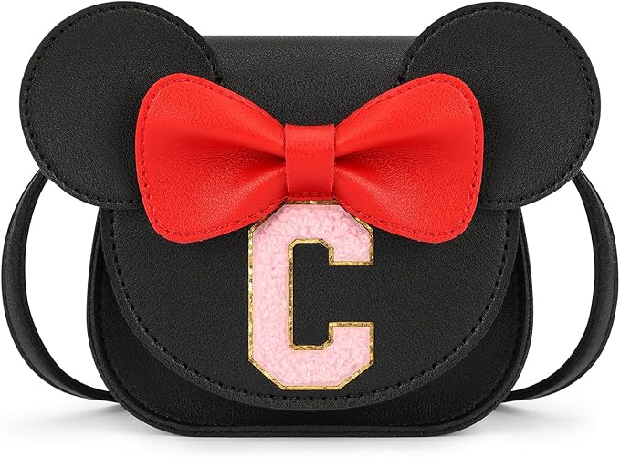 mibasies Toddler Purse Girl Gifts: Girls Birthday Gifts for 3-8 - Toys for Ages 2-4 Girls Mouse Ears Purse, Black, Letter C