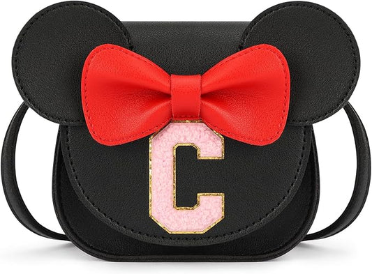 mibasies Toddler Purse Girl Gifts: Girls Birthday Gifts for 3-8 - Toys for Ages 2-4 Girls Mouse Ears Purse, Black, Letter C