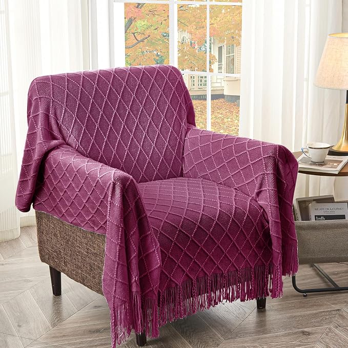 inhand Dusk Knitted Throw Blanket for Couch and Bed, 50"x60" | Gifts for Mom from Daughter Son, Soft Lightweight with Tassel, Farmhouse Warm Decorative Blanket for Women, Cozy Knit