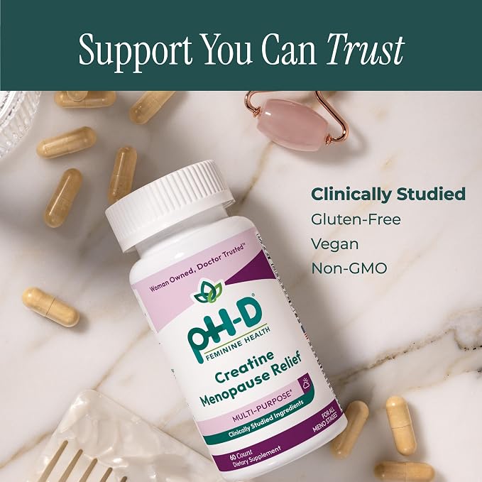 pH-D Feminine Health Creatine Menopause Relief, Brain Fog, Hot Flash, and Dryness Management, Menopause Pills (60 ct)
