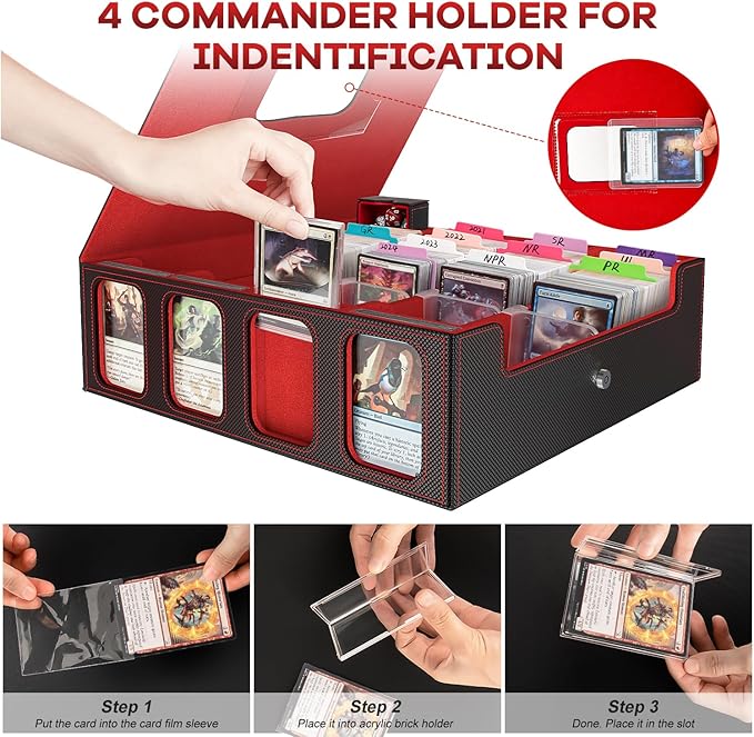 Gomyrod Card Storage Box 3200+ MTG Deck Box with 30 Colorful Divider, 4 Row Commander Trading Card Cases with Portable Handle & Display Windows, Fits for MTG/TCG/Magic Cards, Patented Design