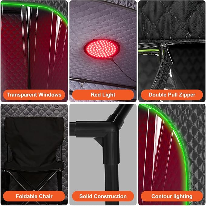 Portable Steam Sauna Tent for Home, Infrared Sauna, Tent with Clear View Door and Red Light, Black, Full Size Square Sauna for Home, 3L Steamer, 9 Heat Levels