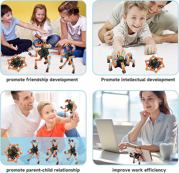 4 Pcs Fidget Toys Transformable Fidget Spinners Autism ADHD Anxiety Stress Relief Sensory Toys for Kids and Adults Deformable Robot Spinner Fingertip Gyros for Party Favors Prizes (GlowOrangeBlue)