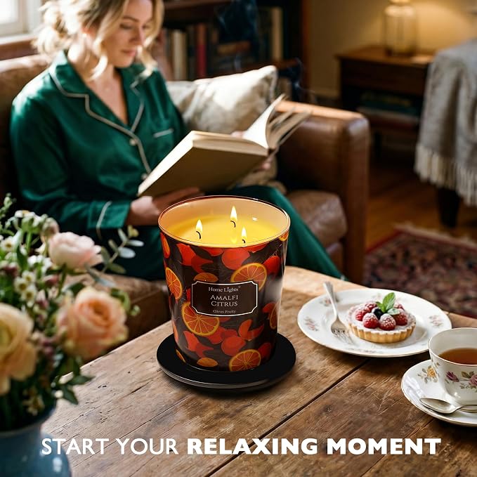 HomeLights 3-Wick Candles for Home Scented - 34oz Soy Wax Blend Candle Long-Lasting Fragrance, Eclectic Mixed Styles Home Decor and Housewarming Gifts, Amalfi Citrus
