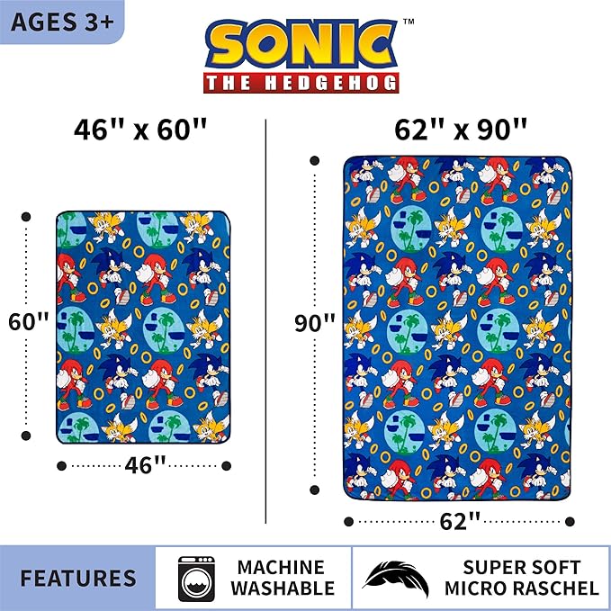 Franco Kids Bedding Super Soft Plush Throw Blanket, 62 in x 90 in, Sonic The Hedgehog, Anime