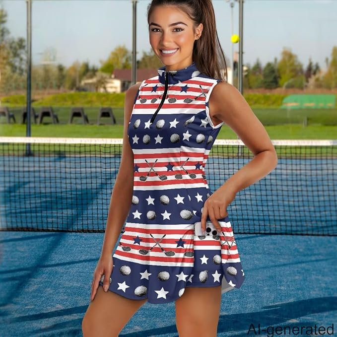 Golf Dress Tennis Dresses for Women with Built in Shorts and Pockets Sleeveless Athletic Dress Workout Dress