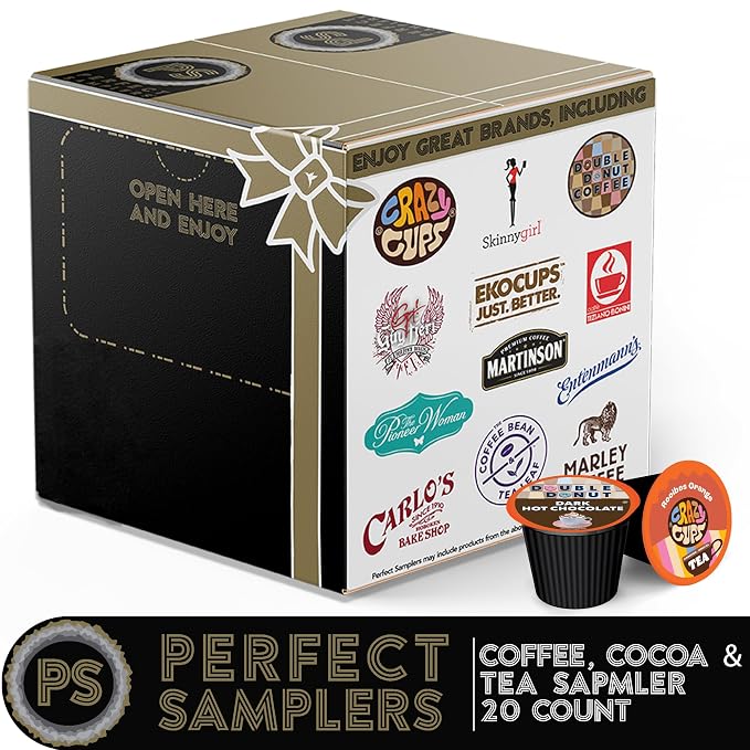 Perfect Samplers Tea Pods, Cider, Hot Chocolate, Cappuccino & Coffee Pods Variety Pack, Single Serve Coffee & K Pod Variety Pack for Keurig K Cups Brewers, Coffee Gift Set, 20 Count