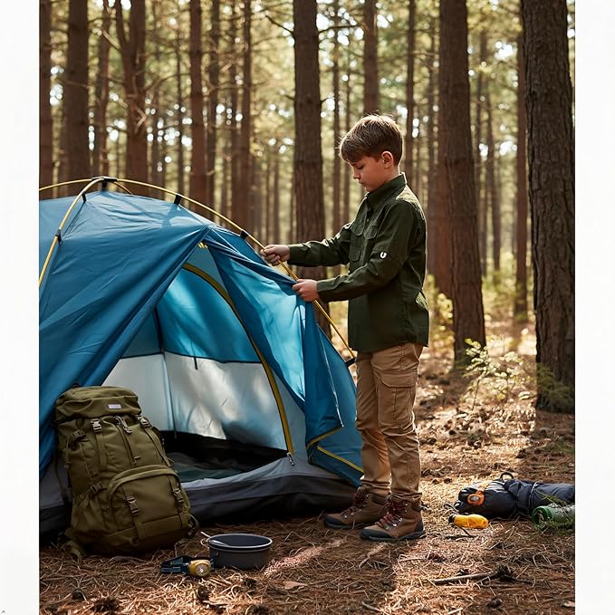 OCHENTA Boys' Button Down Long Sleeve Fishing Shirt Quick-Dry UV Sun Protection Outdoor Tops