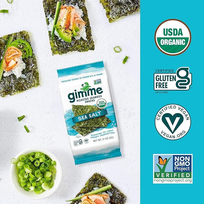 Gimme 20 CT Sea Salt Organic Roasted Seaweed Snacks, 5g, 0.17oz