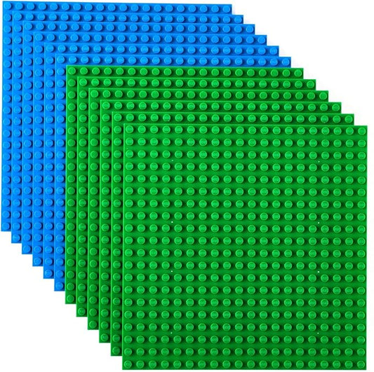 Strictly Briks Stackable Baseplates - Compatible with All Major Building Brick Brands - 6x6 in, 12-Pack, Blue & Green - Stackable Top & Bottom with Interlocking Studs