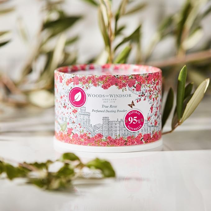Woods of Windsor True Rose Odour Control Dusting Powder Puff 0.22 lb | Floral Body Talcum Powder, Helps Reduce Chafing, 95% Naturally Derived Ingredients, Vegan and Cruelty Free