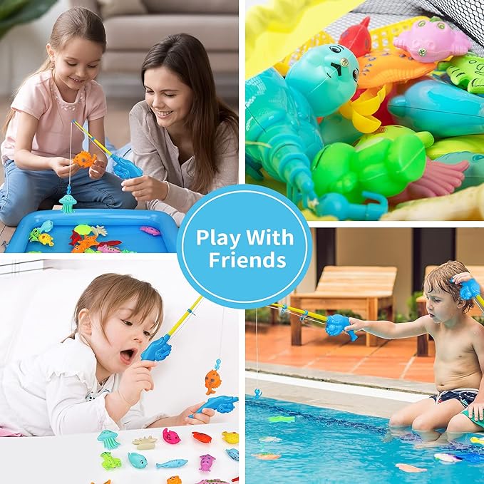 TOY Life 2-Player Magnetic Fishing Game for Kids 3-5 - Toddler Fishing Pole Set with Fish Toys - Bath & Pool Toys - Water Table Accessories - Educational Fishing Toy Rod for Boys Girls