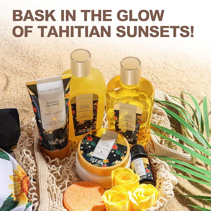 Spa Luxetique Tahiti Island Gift Baskets for Women Birthday Day GiftsGifts for Women Birthday Day Gifts Bath and Body Gift Sets 11pcs Bath Sets for Women Gift Mother's Day Gifts