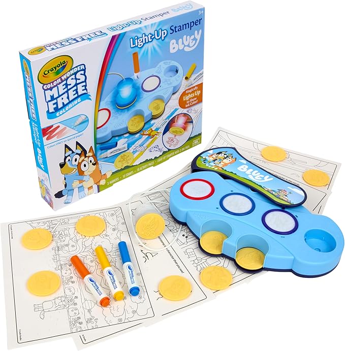 Crayola Magic Light Up Bluey Stamper Art Set, Toddler Mess Free Coloring & Stamping Kit, Essential Easter Basket Stuffer for Kids, Bluey Toys, Gifts for Ages 3, 4, 5