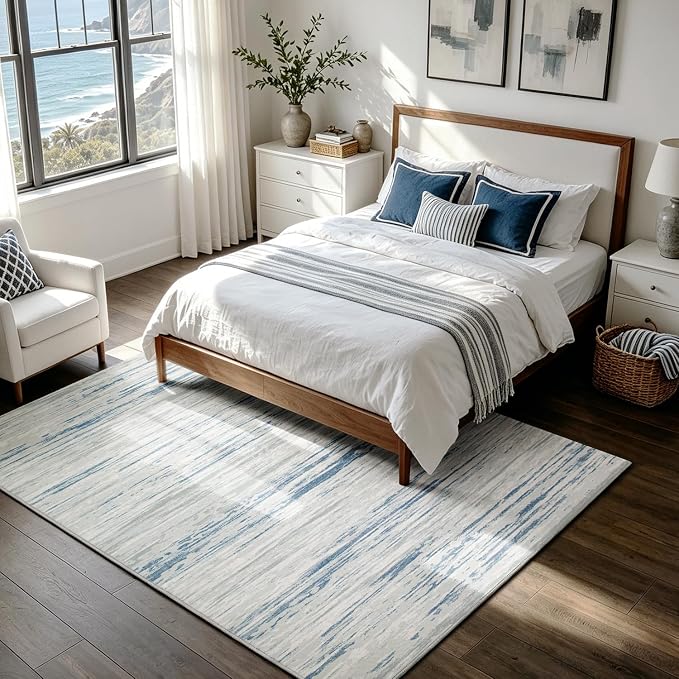 Washable Rugs 5x7 Washable Area Rugs for Living Room,Bedroom,Dining Room- Large Modern Abstract Rugs with Non Slip Rubber Backing,Soft Low Pile Neutral Accent Carpet for Nursery Home Office
