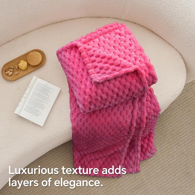 BEDELITE Hot Pink Twin Blanket for Couch, Soft Cozy Gifts for Women, 60*80 | 3D Jacquard Decorative Fleece Blanket, Super Soft Plush Throws, Cute Birthday Gift for Women & Men, Suitable for All Seasons