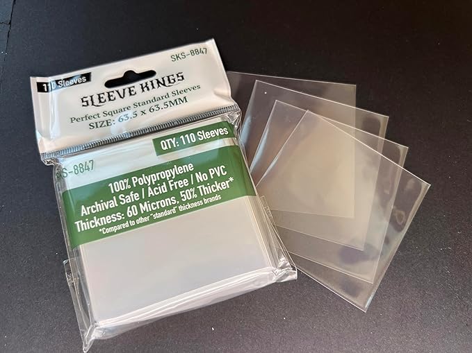 Sleeve Kings Standard Card Sleeves – 110 Count, Clear 60 Micron Thickness, Medium Square Size (63.5 x 63.5 mm), Compatible with On Mars & More – SKU: SKS-8847
