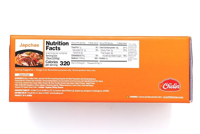 [KCHELIN] Microwaveable Korean Japchae Fried Rice (Pack of 6), Korean Food, Instant, Quick & Delicious, Shelf- Stable, On-the-Go Meals, 7.05 oz per Bowl