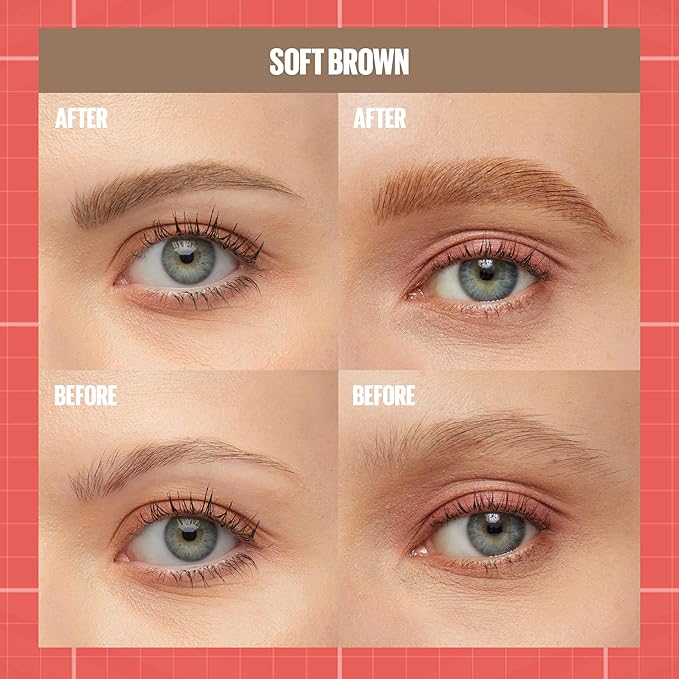 Maybelline Build-A-Brow 2-in-1 Brow Pen and Sealing Eyebrow Gel, Eyebrow Makeup for Real-Looking, Fuller Brows, Soft Brown, 1 Count
