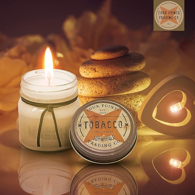 Hand Crafted Tobacco Scented Candle - Soy Aromatherapy Candle with Jar - Great Gift for Birthdays, Anniversary, Christmas, New Year, House Warming, Man Caves and More - 8oz
