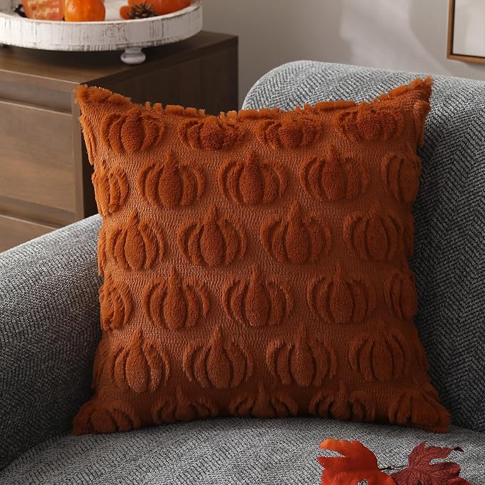 DFXSZ Fall Pillow Covers 20x20 Set of 2 Fall Decorations Autumn Rust Pumpkin Throw Pillow Cases Soft Plush Faux Fur Wool Couch Cushion Case for Chair Sofa Bedroom Living Room Home Decor PTK02A20 | Fall decor Set of 2 Throw Pillow Cases Soft Plush Faux ...