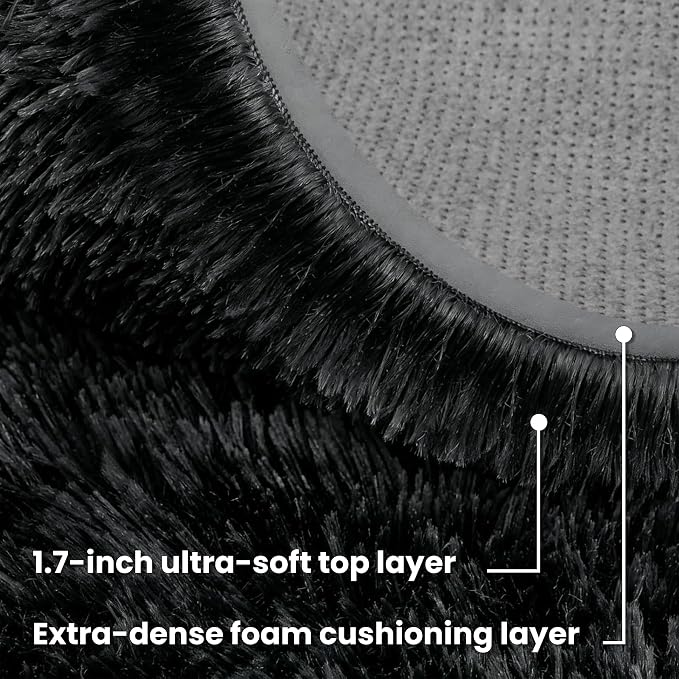 Black Round Fluffy Rug 6ft Plush Fuzzy Shaggy Carpet,Soft Rugs for Living Room for Nursery,Preppy Dorm,Classroom,Playroom,Teen,Baby Home Decor (Black 6"x6")