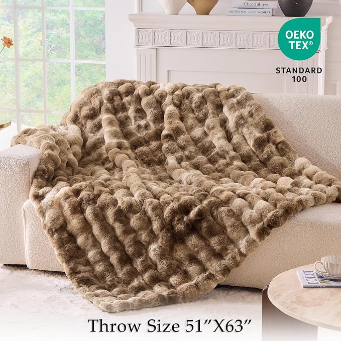 BENVWE Fluffy Faux Fur Throw Blanket for Couch - Soft, Plush, Thick, Cozy, Fuzzy Luxury Minky Bubble Blanket for Home Living Room Decor, Gifts for Women, Tie-dye Brown, 51" x 63", 1100GSM