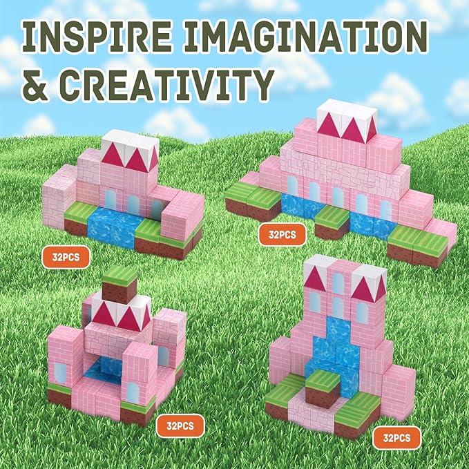 Mini Portable Magnetic Blocks with Iron Storage Box - Travel Magnet Building Block for Toddler 1-3, STEM ConstructionToys for Kids Ages 4-8, Educational Learning Toy Gift for Girls -Castle