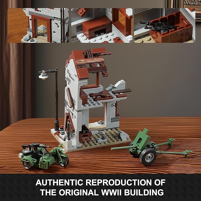 WW2 Army Tank Toys Building Sets Compatible with Lego (1452 Pieces), Includes Military Base, US Sherman & Stuart Tanks, Towed Howitzer, Motorcycle and Weapons, Great Military Toy Gifts for Boys Kids