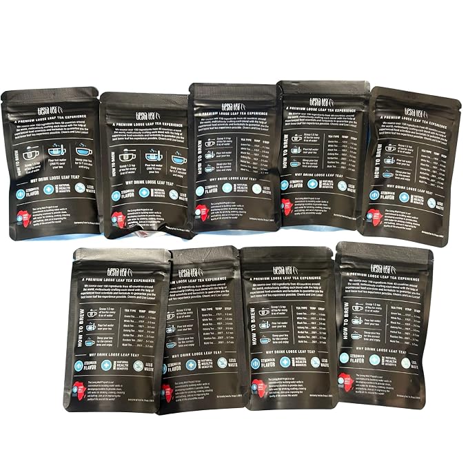 Tiesta Tea - Eternity Sampler Dry Flight Set, Loose Leaf, High to No Caffeine, Makes Hot & Iced, Assorted Tea Sets with Herbal, White, Fruit Blends & More, 9 Resealable Sample Pouches