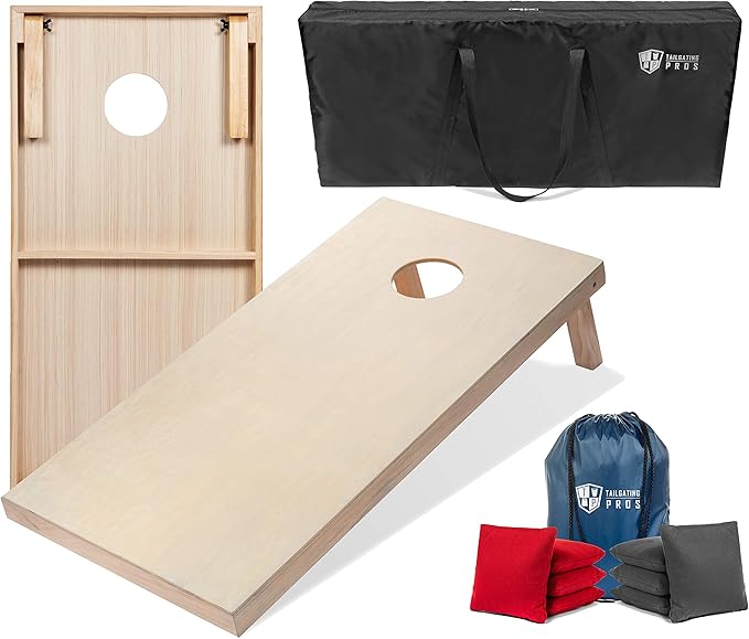 Tailgating Pros Cornhole Boards - 4'x2' & 3'x2' Cornhole Game w/Carrying Case & Set of 8 Corn Hole Bags - 150+ Color Combos! Optional LED Lights