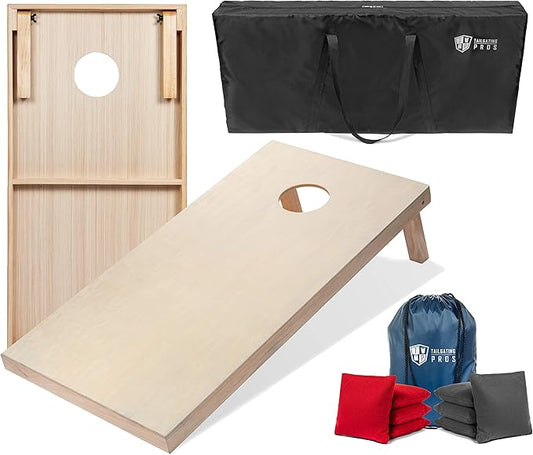 Tailgating Pros Cornhole Boards - 4'x2' & 3'x2' Cornhole Game w/Carrying Case & Set of 8 Corn Hole Bags - 150+ Color Combos! Optional LED Lights