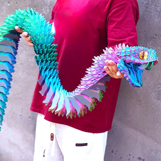 Super Large 3D Printed snake with a movable mouth,47.4inch,Flexible Realistic Articulated Animal Fidget Toys,Mystery Figurines Gifts ,Executive Desk Décor and Festival Collectible (colorfulA 79inch)