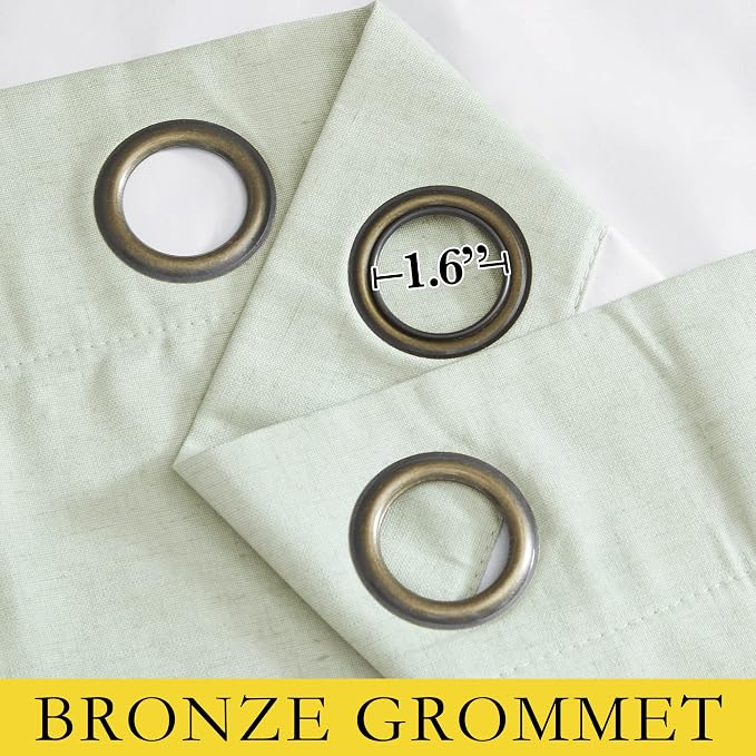 NICETOWN Sage Green Blackout Linen Curtains 95 inches Long, 2 Pieces, 52" Wide Each Panel, Bronze Grommet Full Light Blocking Drapes with White Thermal Insulated Coating for Nursery, Hall, Villa