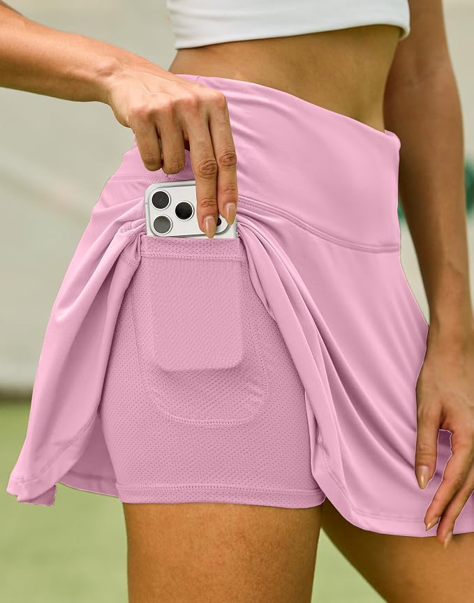 Pleated Tennis Skirt with 4 Pockets | 14", 3.5" High Waisted, Soft, Lightweight, Mesh Built-in Shorts, Dressy, Casual, Athletic, Golf, Skort for Women