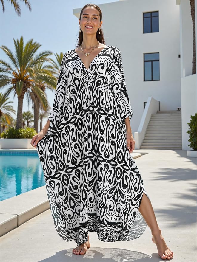 Mumu Dresses for Women Plus Size, Bohemian Kaftan Beach Cover Up Long Maxi Nightgown Soft Loungewear